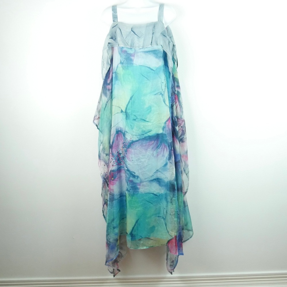 The Pyramid Collection Watercolor Handkerchief Hem Maxi Dress Fairy 2X 3X